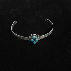 Vintage Turquoise & Marked Sterling Silver Navajo Style Mini Baby Cuff Bracelet